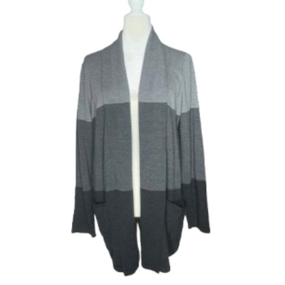 Eileen Fisher Sweaters - Eileen Fisher Merino Wool Gray Black Long Open Front Cardigan Large